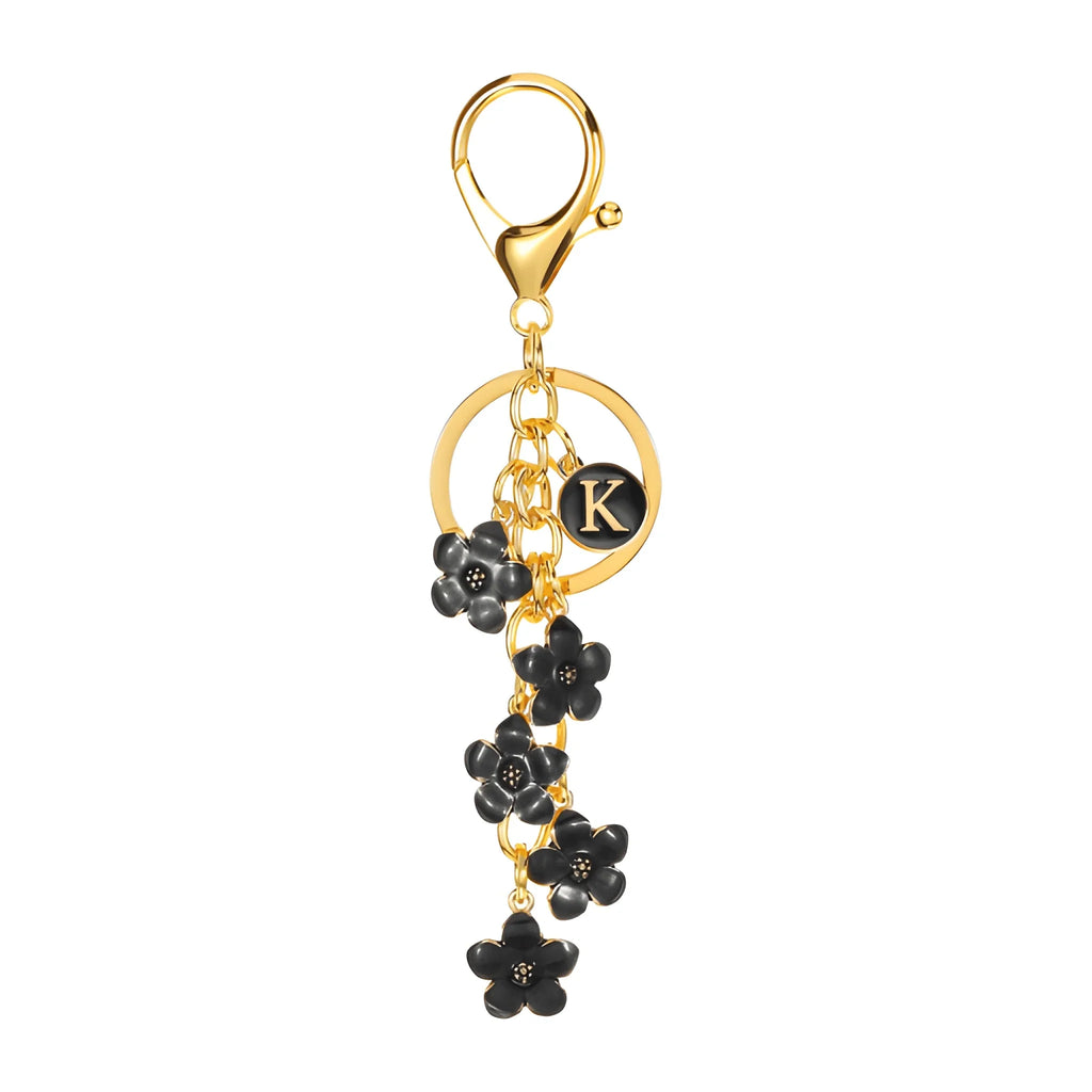 Daisy Flower Initial Letter - Bag Charm (Black)